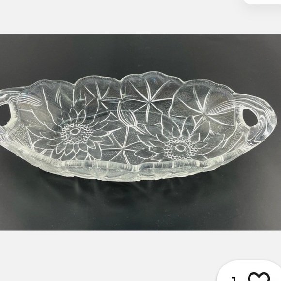 Vtg Indiana Glass Sunflower Relish Tray, Pressed Clear Glass Textured Bowl - Picture 1 of 6